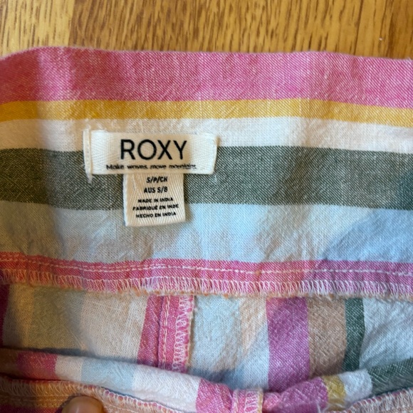 Roxy womens colorful striped shorts pockets pink green beachy linen cotton S - Picture 6 of 11